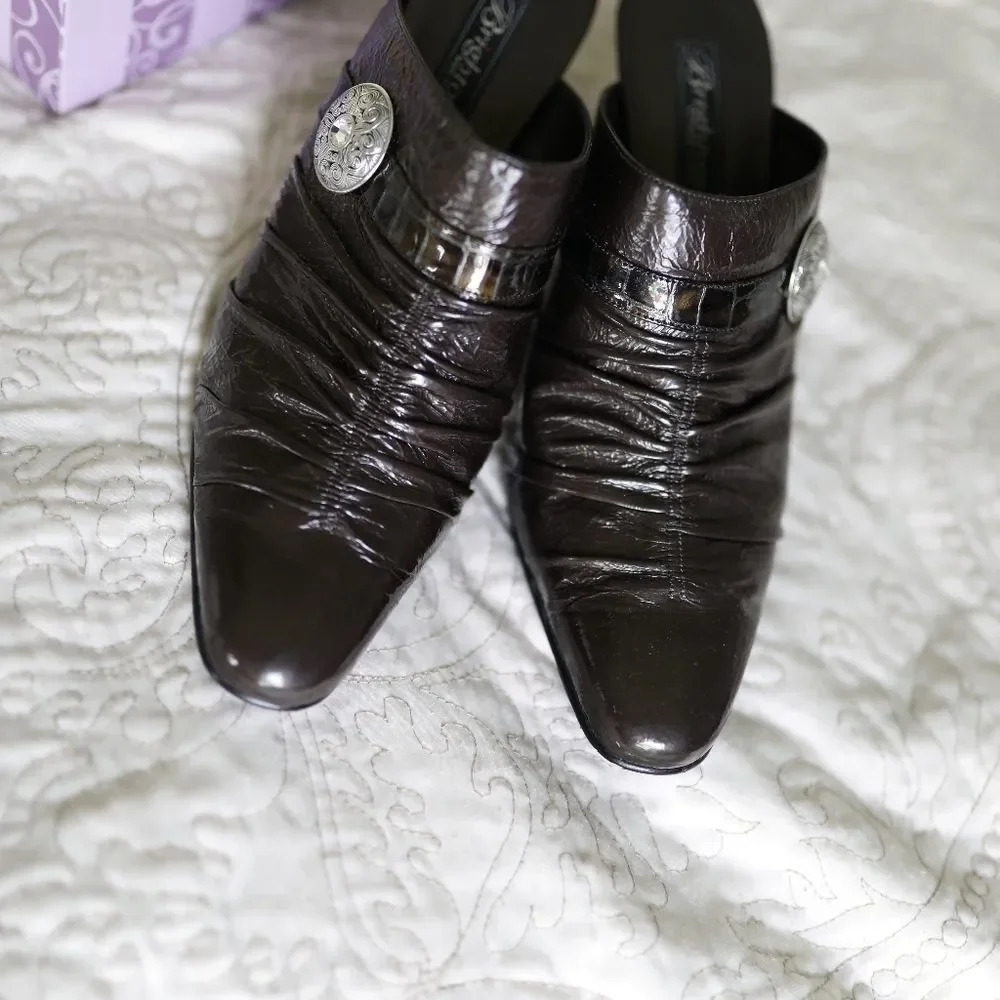 Brighton Rubens Bronze Patent Croc Leather Mules 10 - Picture 3 of 8